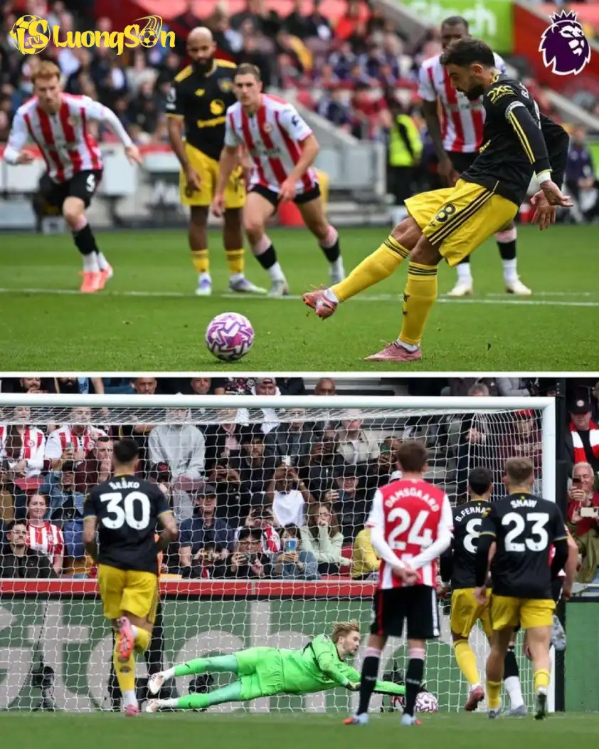 Thủ môn của Brentford đã cản phá thành công quả phạt đền của Bruno